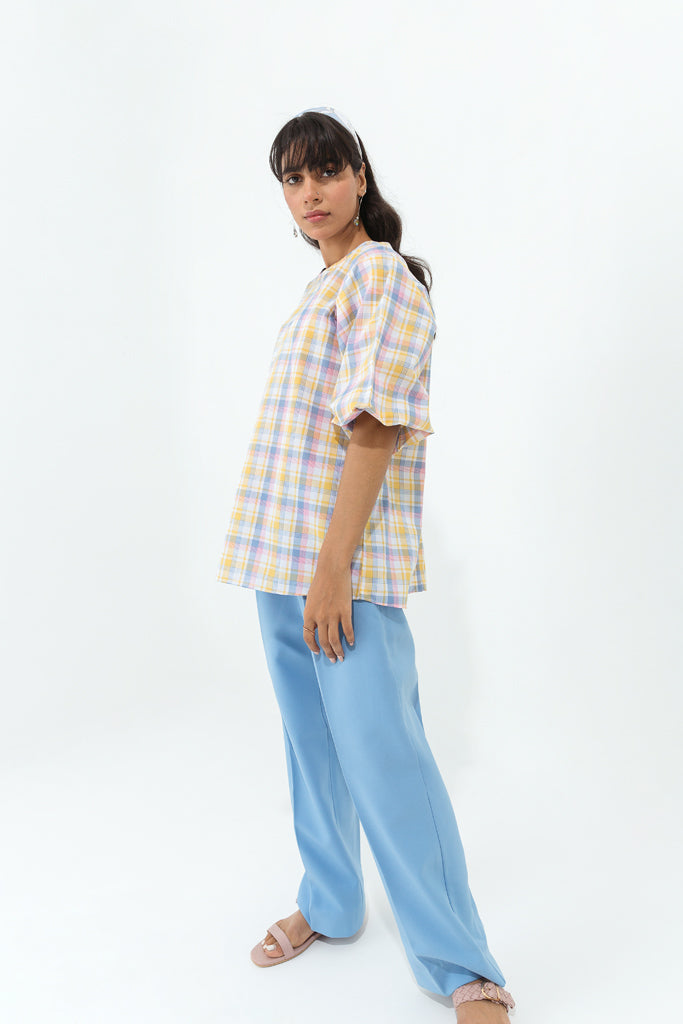 Multi Check Puffy Sleeved Shirt