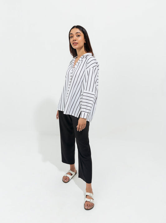 Striped Balloon Sleeve Shirt