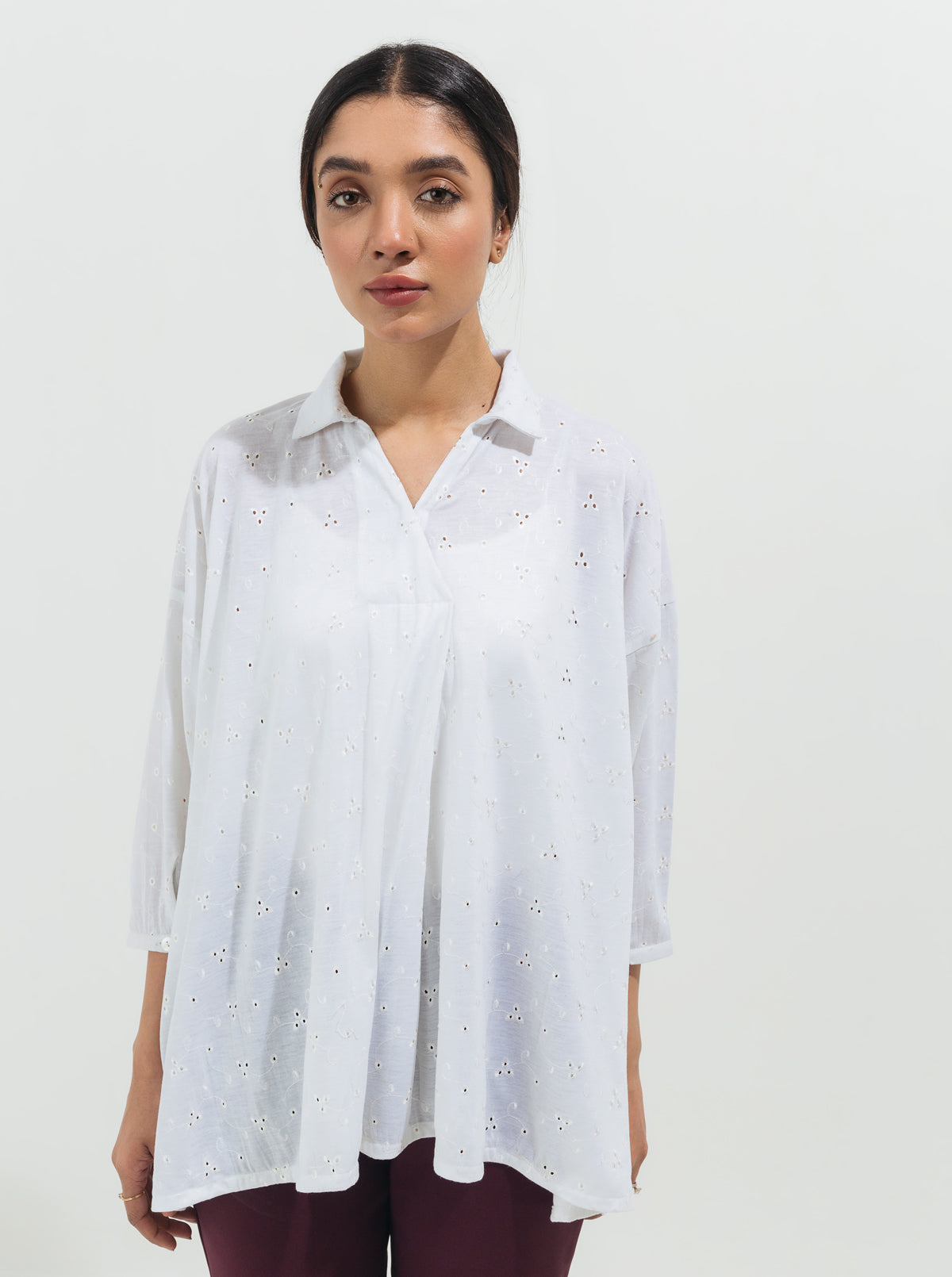 White Cut Work Embroidered Top