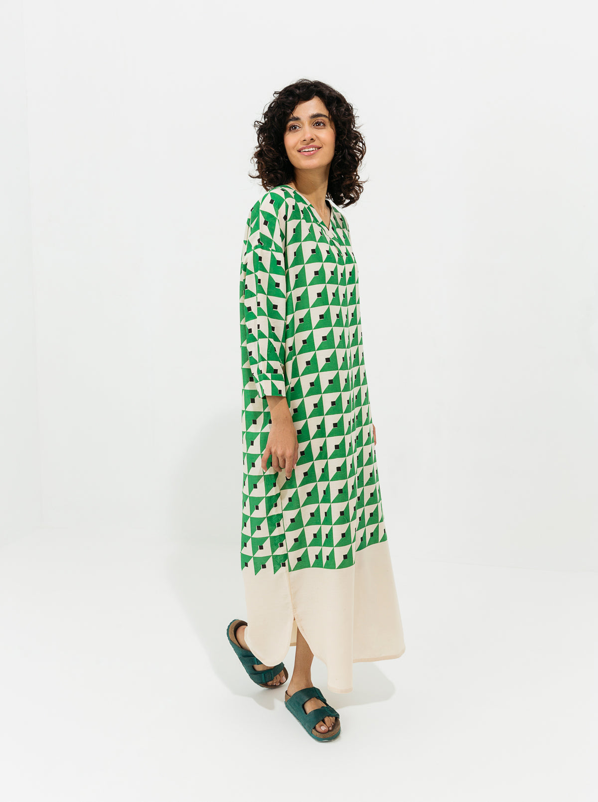 Green Printed Cotton Long Tunic