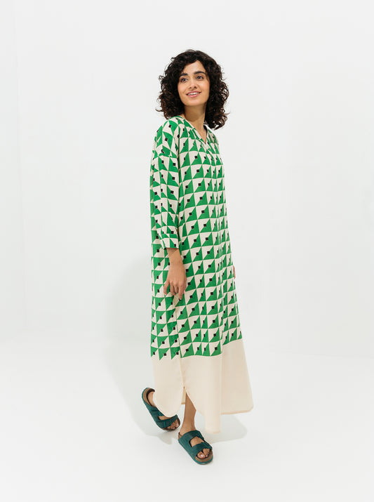 Green Printed Cotton Long Tunic