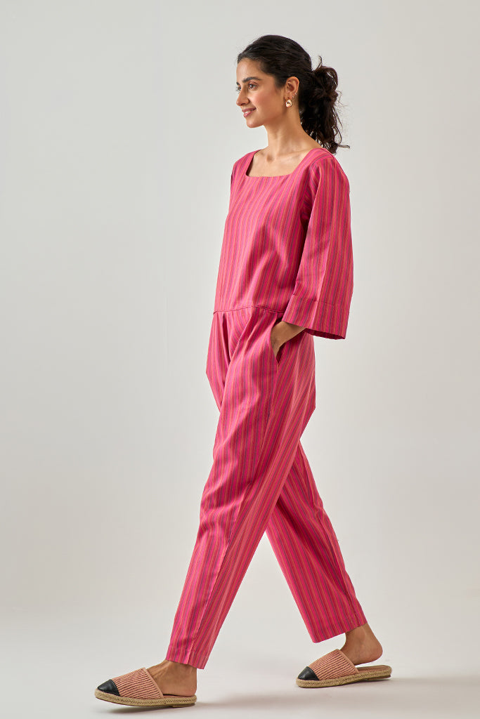 Pink Striped Jumpsuit