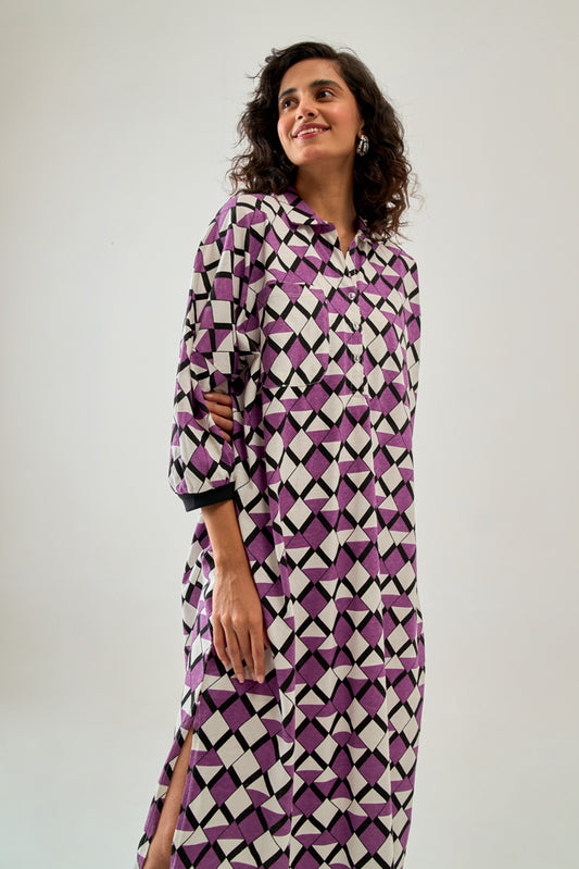 Printed Cotton Jersey Batwing Tunic