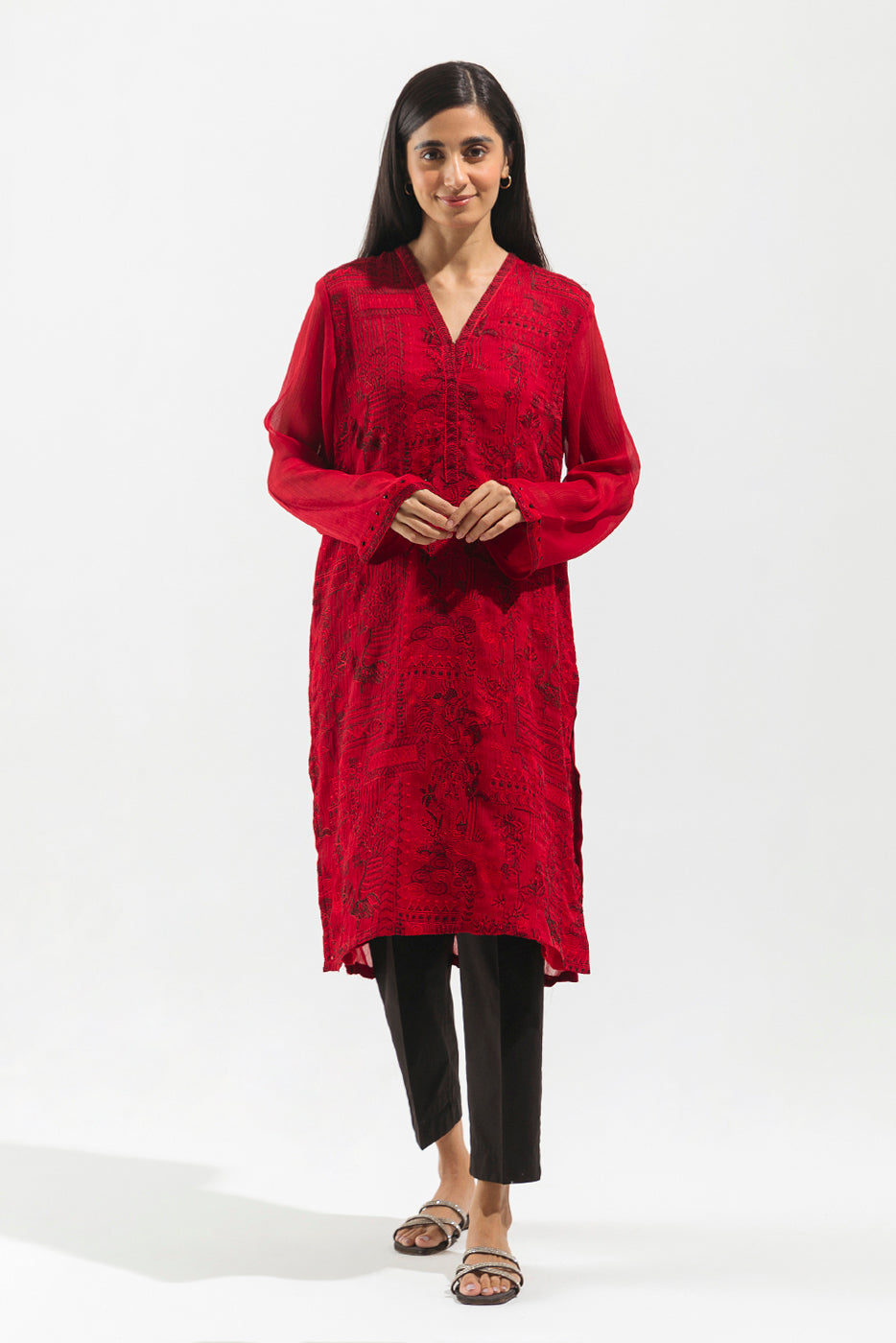 EMBROIDERED CHIFFON SHIRT (LUXURY PRET)