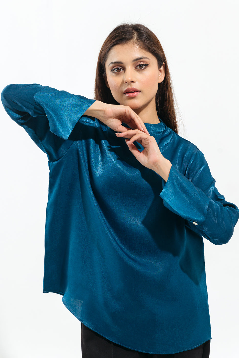 TEAL MOCK NECK TOP