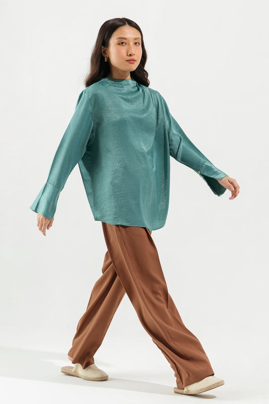 SEA GREEN MOCK NECK TOP