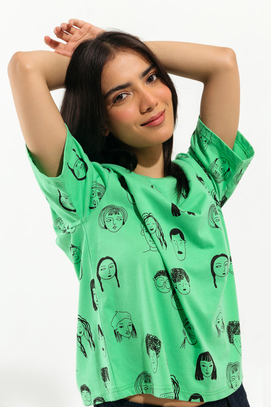 JADE GREEN PRINTED T-SHIRT