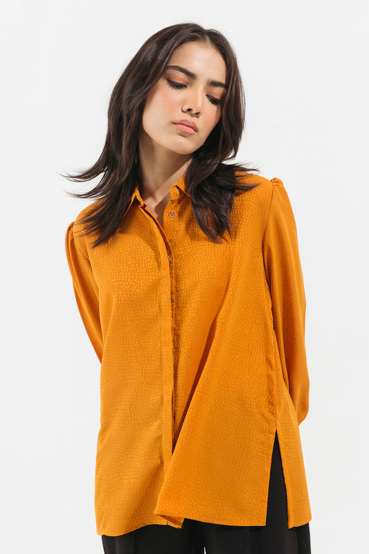 MUSTARD SATIN BUTTON DOWN TOP