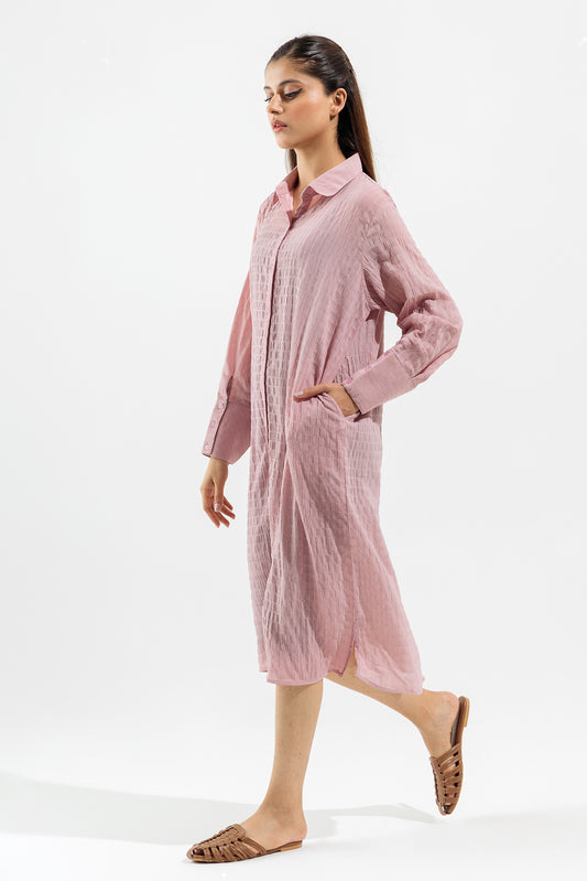 POWDER PINK TEXTURED LONG TUNIC