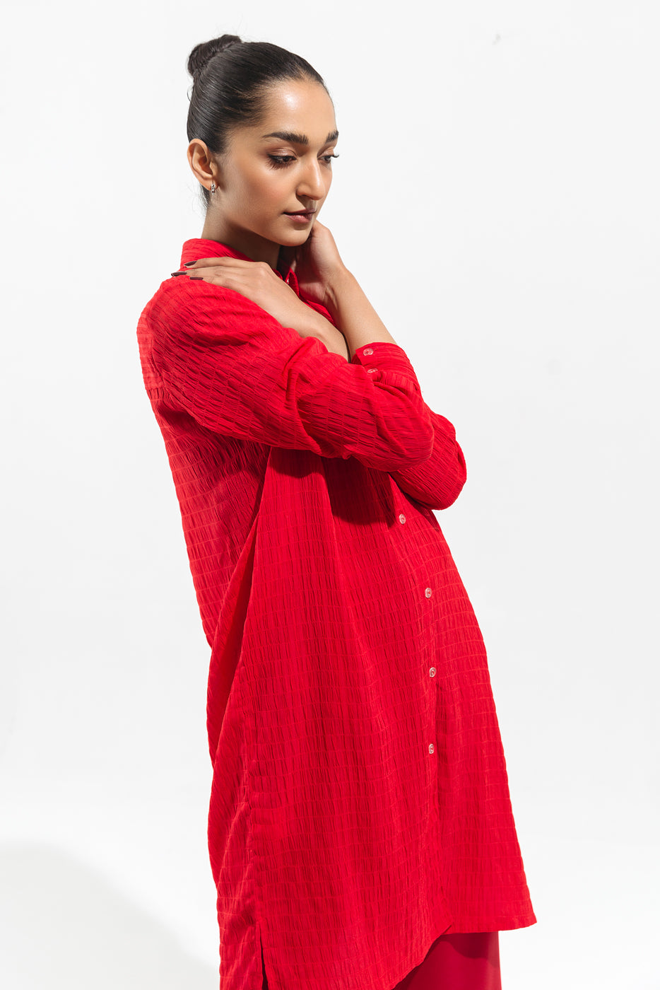 RED TEXTURED LONG TUNIC