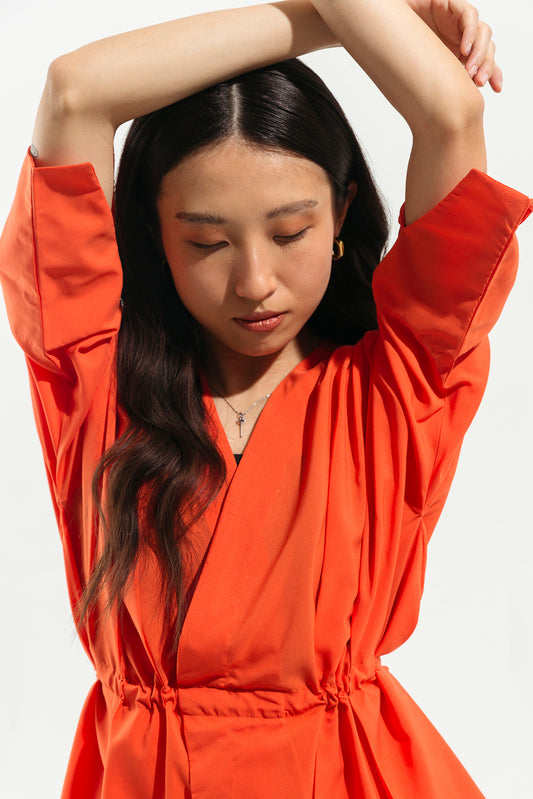 ORANGE CREPE PLEATED TOP