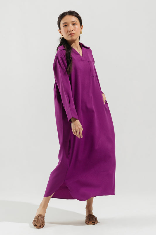 PURPLE SMOCKING LONG DRESS