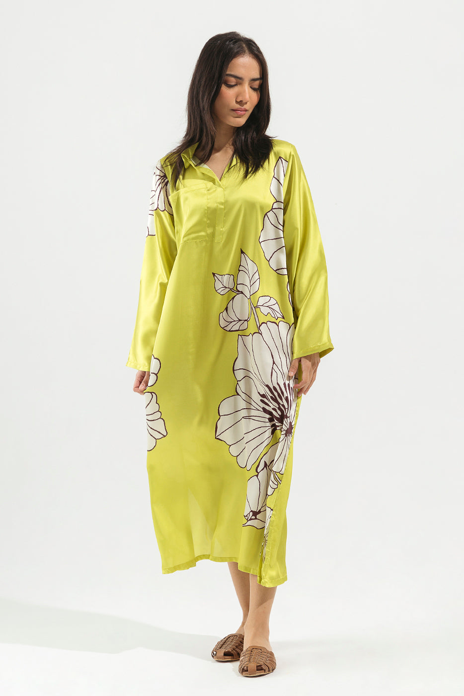 LIME GREEN PRINTED LONG TUNIC