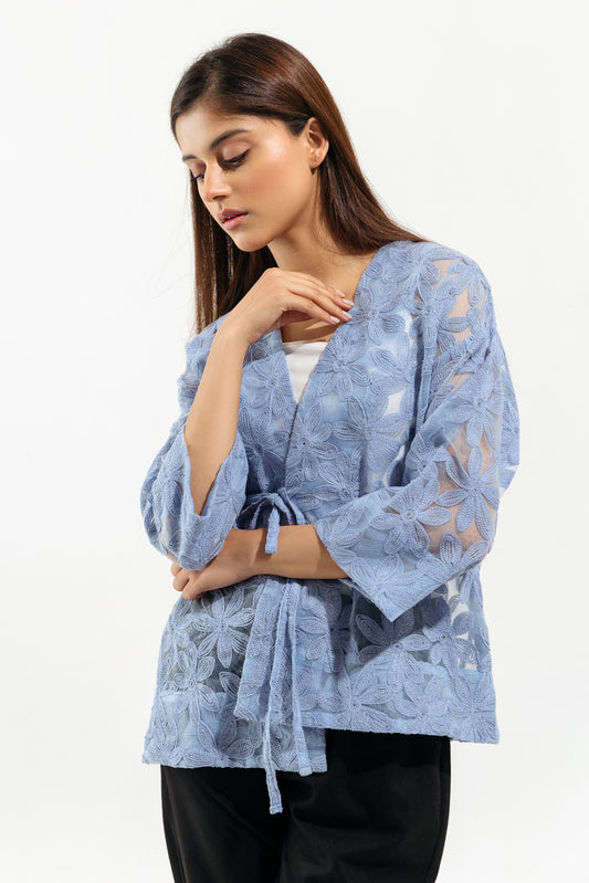 POWDER BLUE ASYMETRICAL WRAP TOP