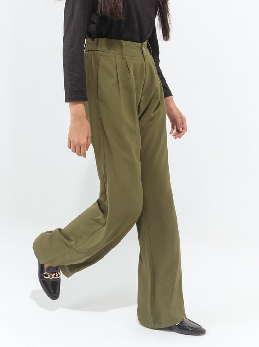 OLIVE GREEN WIDE LEG TAILORED PANTS