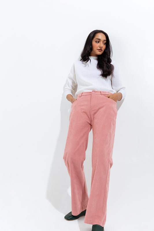LIGHT PINK CORDUROY WIDE LEG PANTS