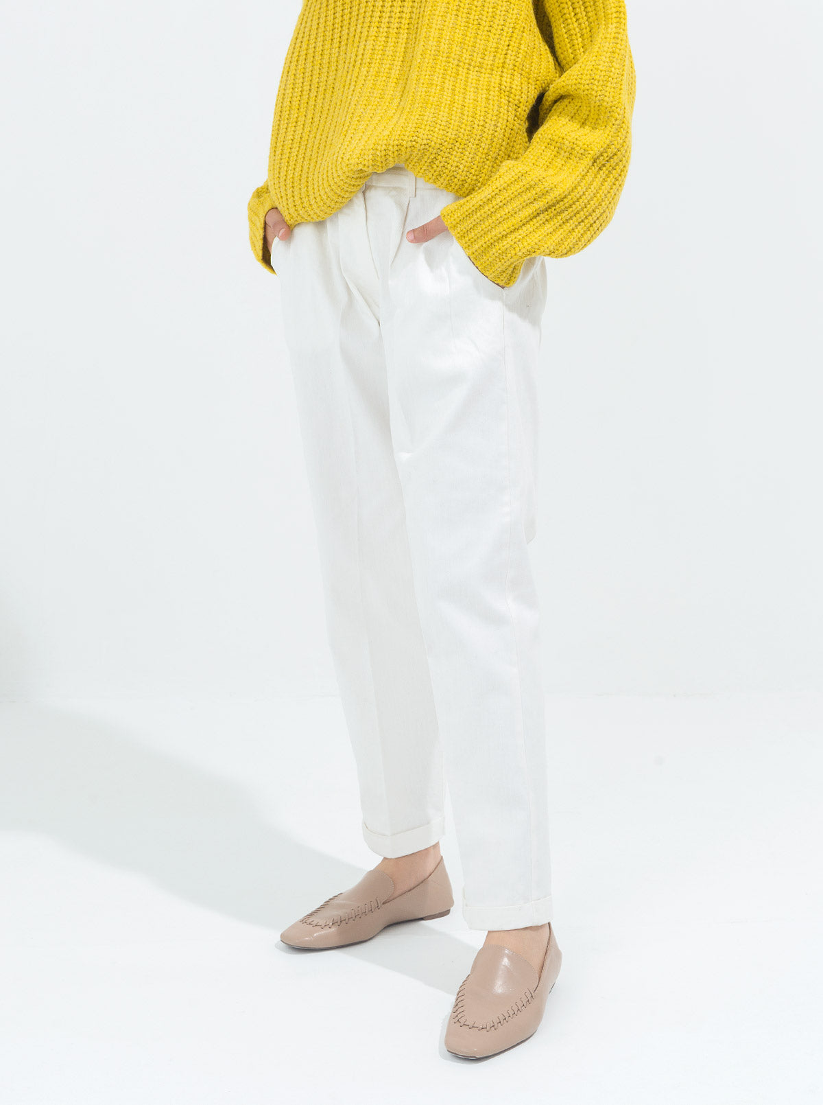 WHITE DENIM TWILL PANTS