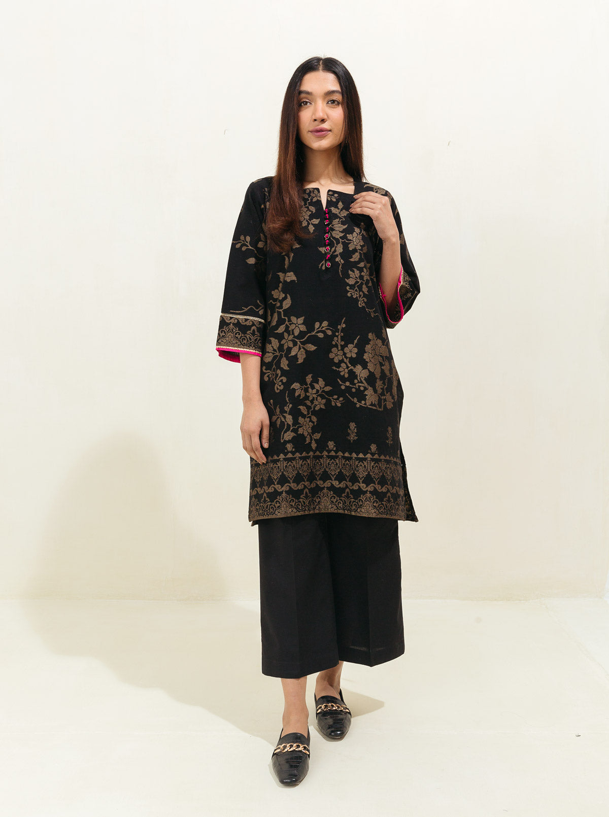 BASIC KHADDAR JACQUARD SHIRT (PRET)