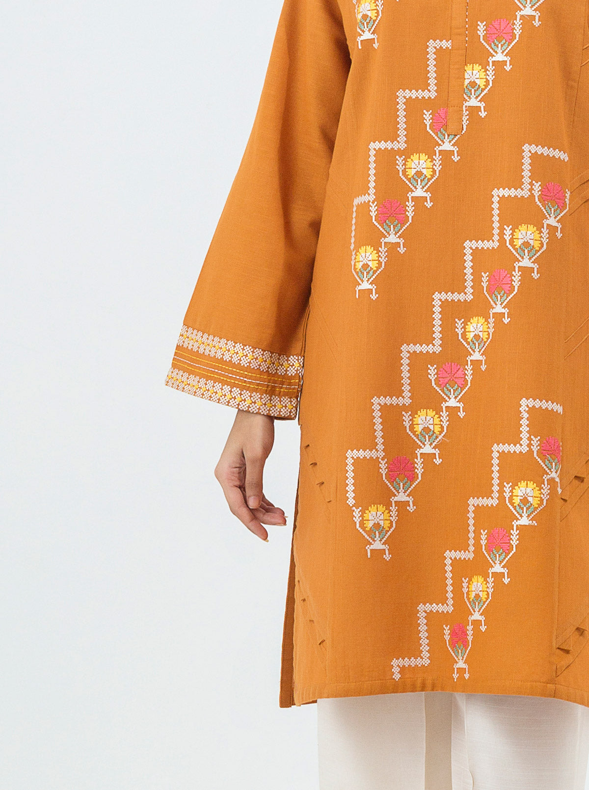 EMBROIDERED SLUB KHADDAR SHIRT (PRET)