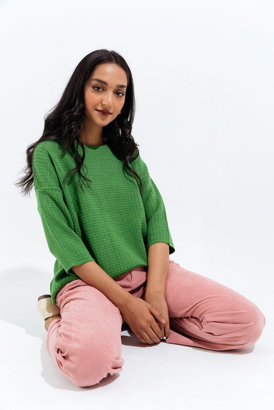 GREEN FINE KNIT SWEATER