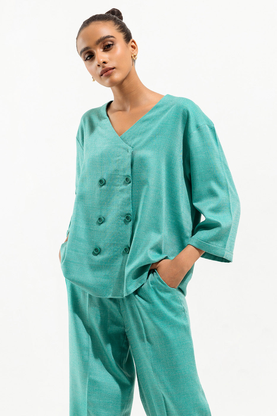 TURQUOISE BUTTONED CO-ORD SET