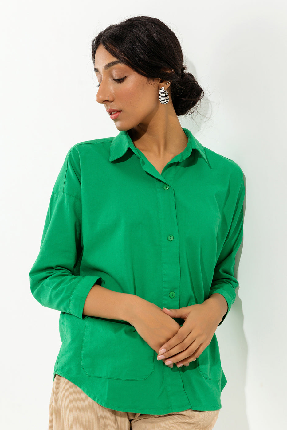 Green Denim Button Down Shirt - BEECHTREE