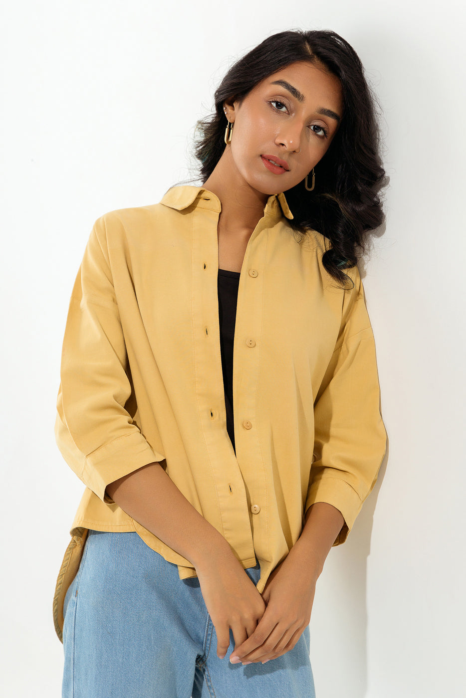 YELLOW DENIM BUTTON DOWN SHIRT