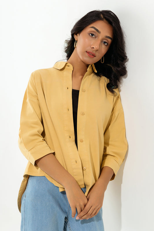 YELLOW DENIM BUTTON DOWN SHIRT