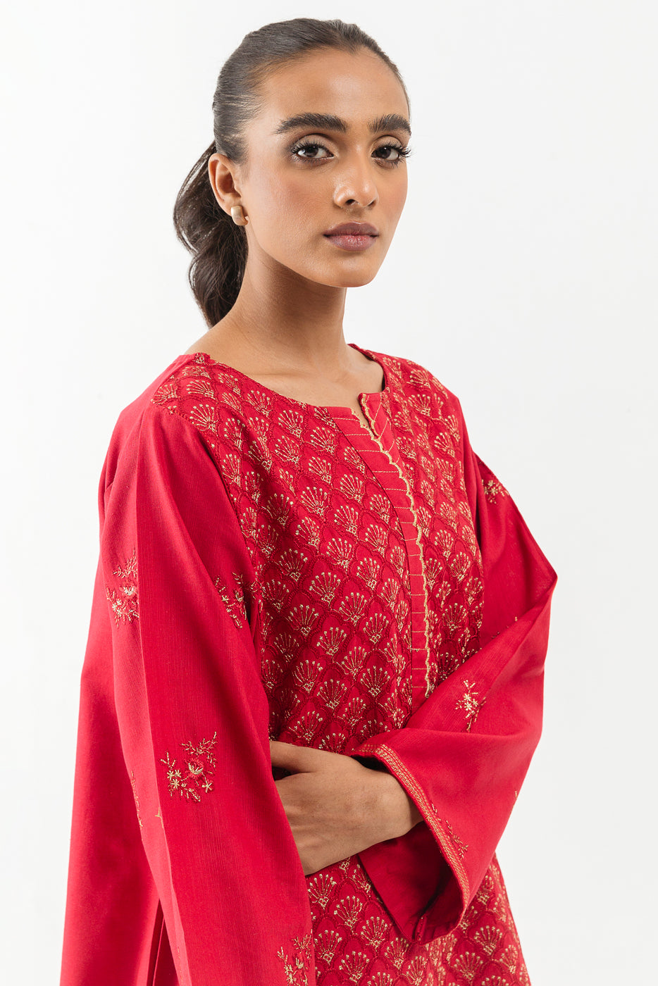 EMBROIDERED SLUB KHADDAR SHIRT (PRET)