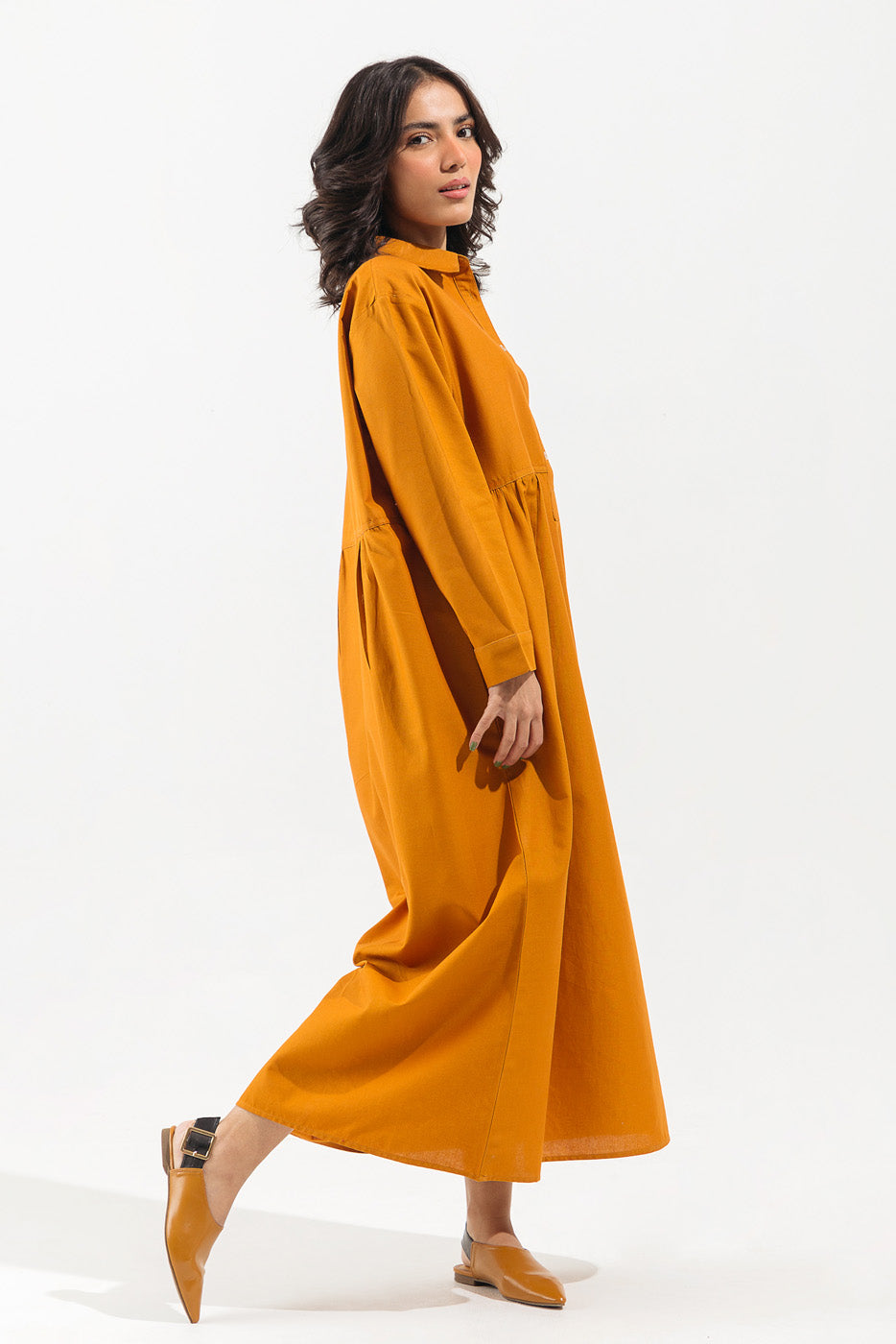 MUSTARD TEXTURED LONG DRESS