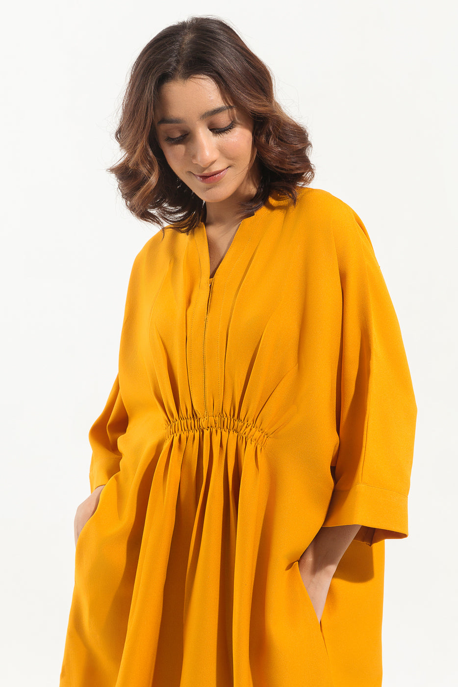 YELLOW ELASTICATED LONG TUNIC