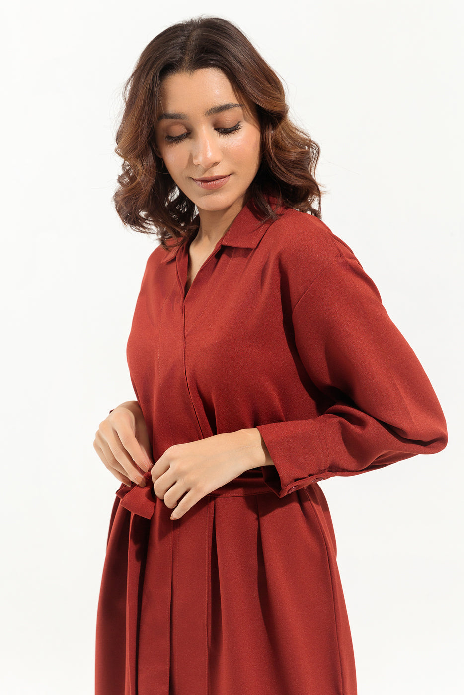 BROWN COLLARED LONG TUNIC