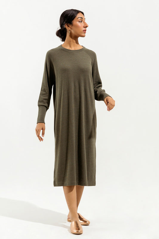 OLIVE GREEN KNITTED LONG DRESS