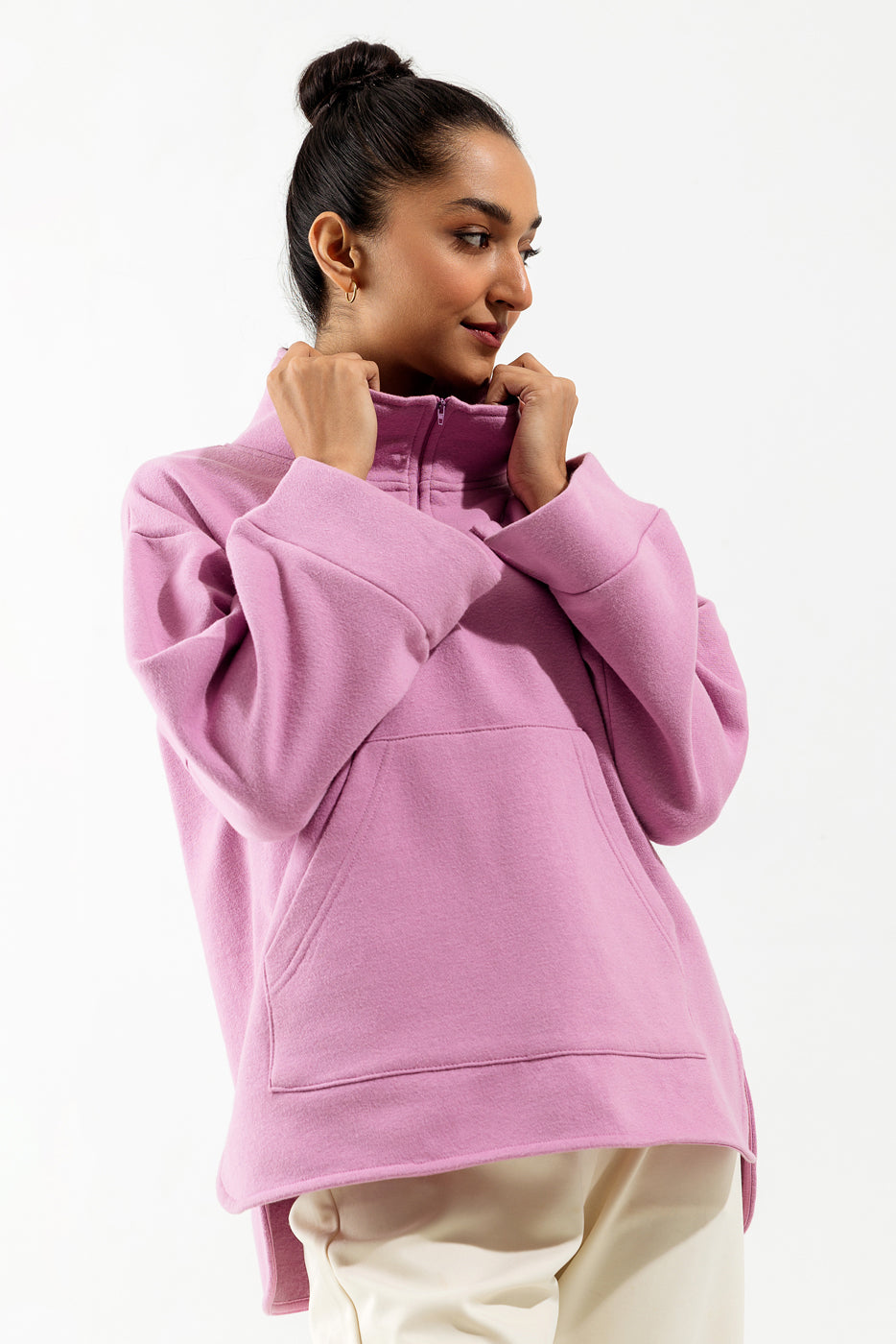 FUSCHIA PINK COLLARED SWEATSHIRT