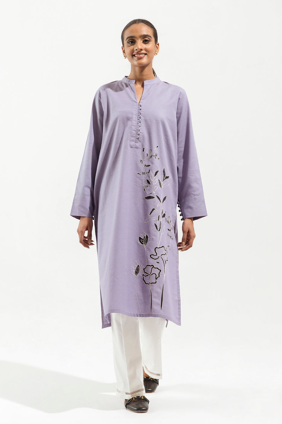 EMBROIDERED SLUB KHADDAR SHIRT (PRET)
