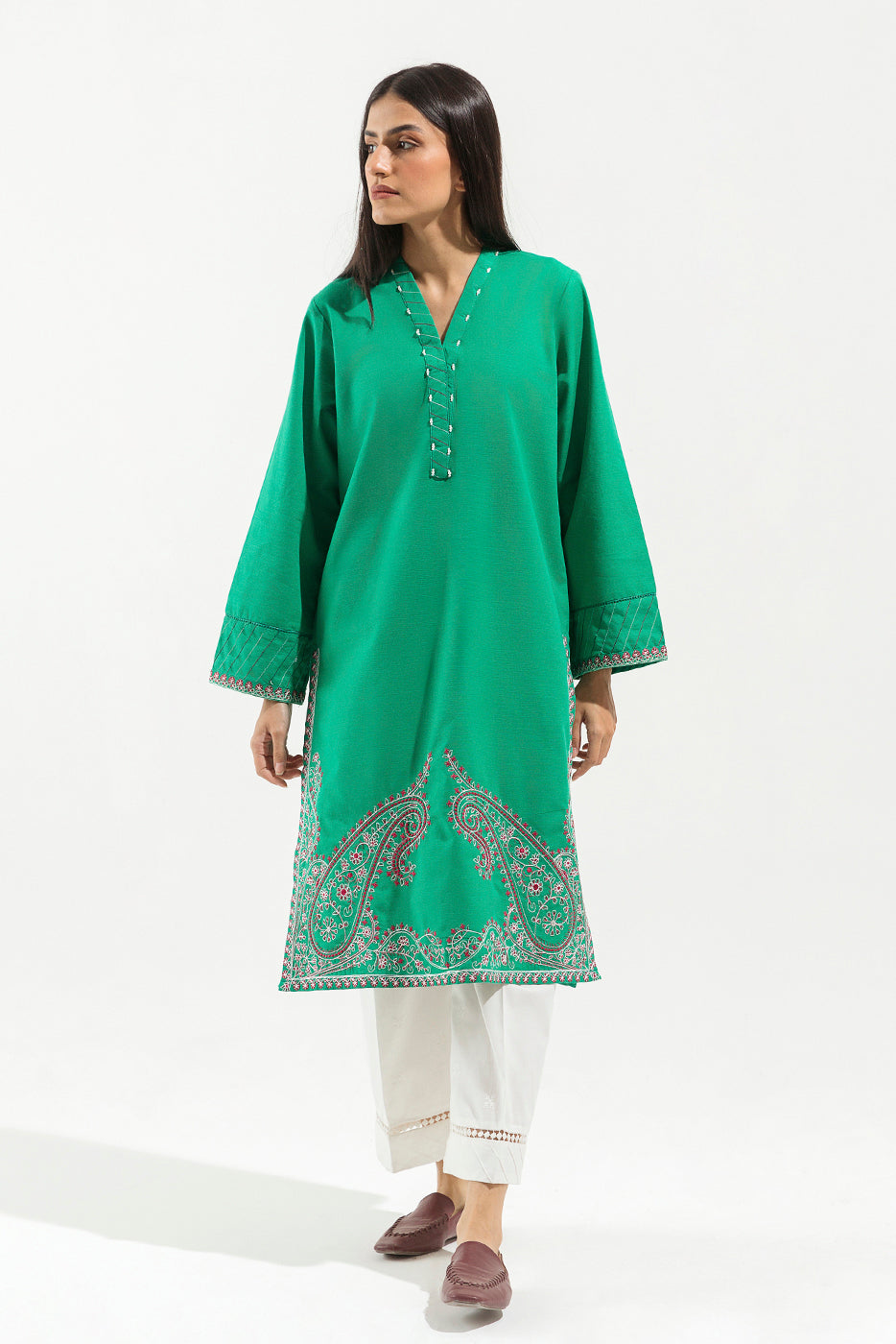 EMBROIDERED KHADDAR SHIRT (PRET)