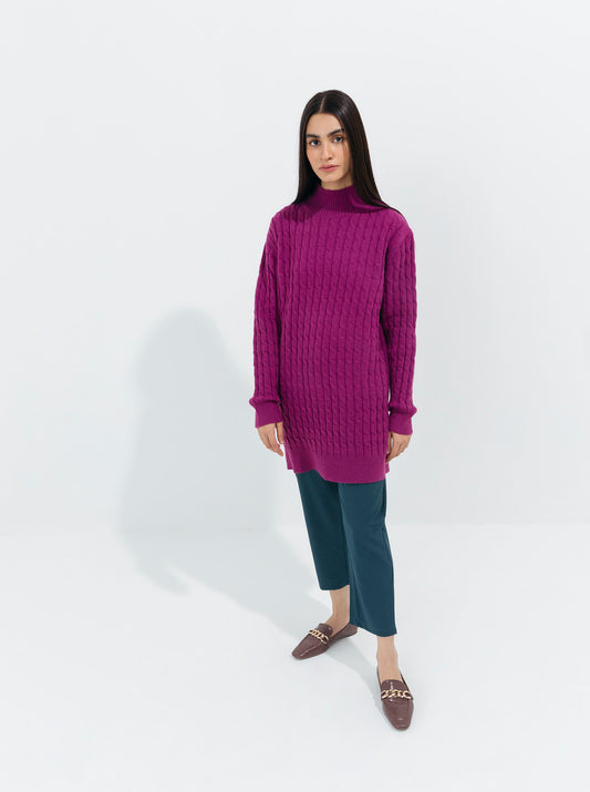 PLUM CABLE KNIT LONG PULLOVER