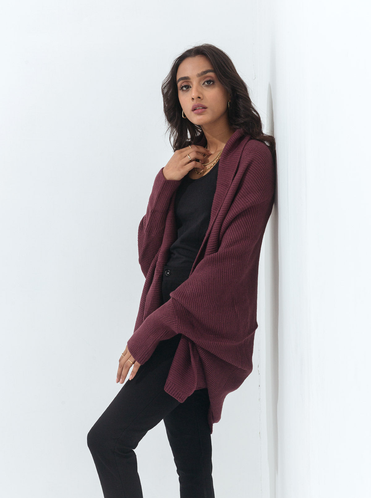 MAROON BATWING SHRUG