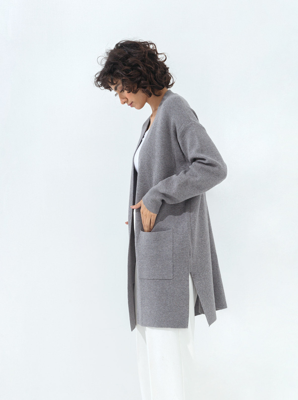 GRAY POCKET LONG SHRUG