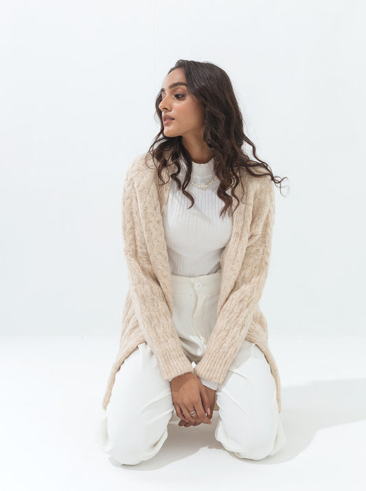 HEATHER BEIGE COMBINATION KNIT SHRUG