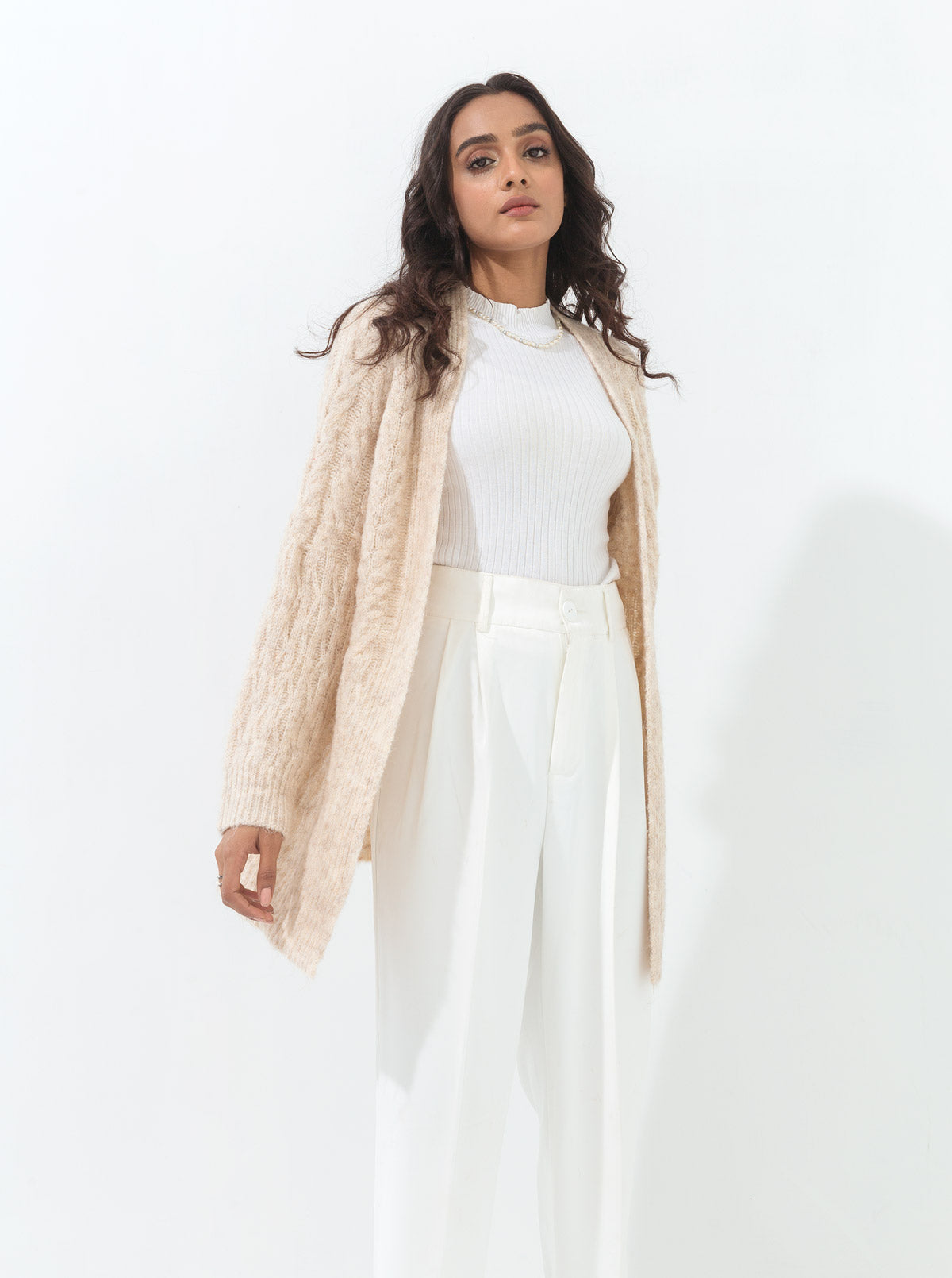 HEATHER BEIGE COMBINATION KNIT SHRUG