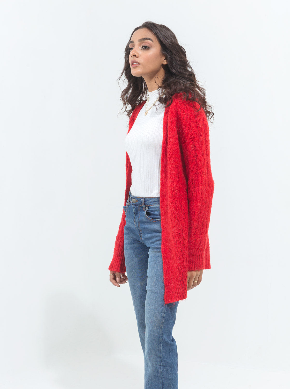 RED COMBINATION KNIT SHRUG