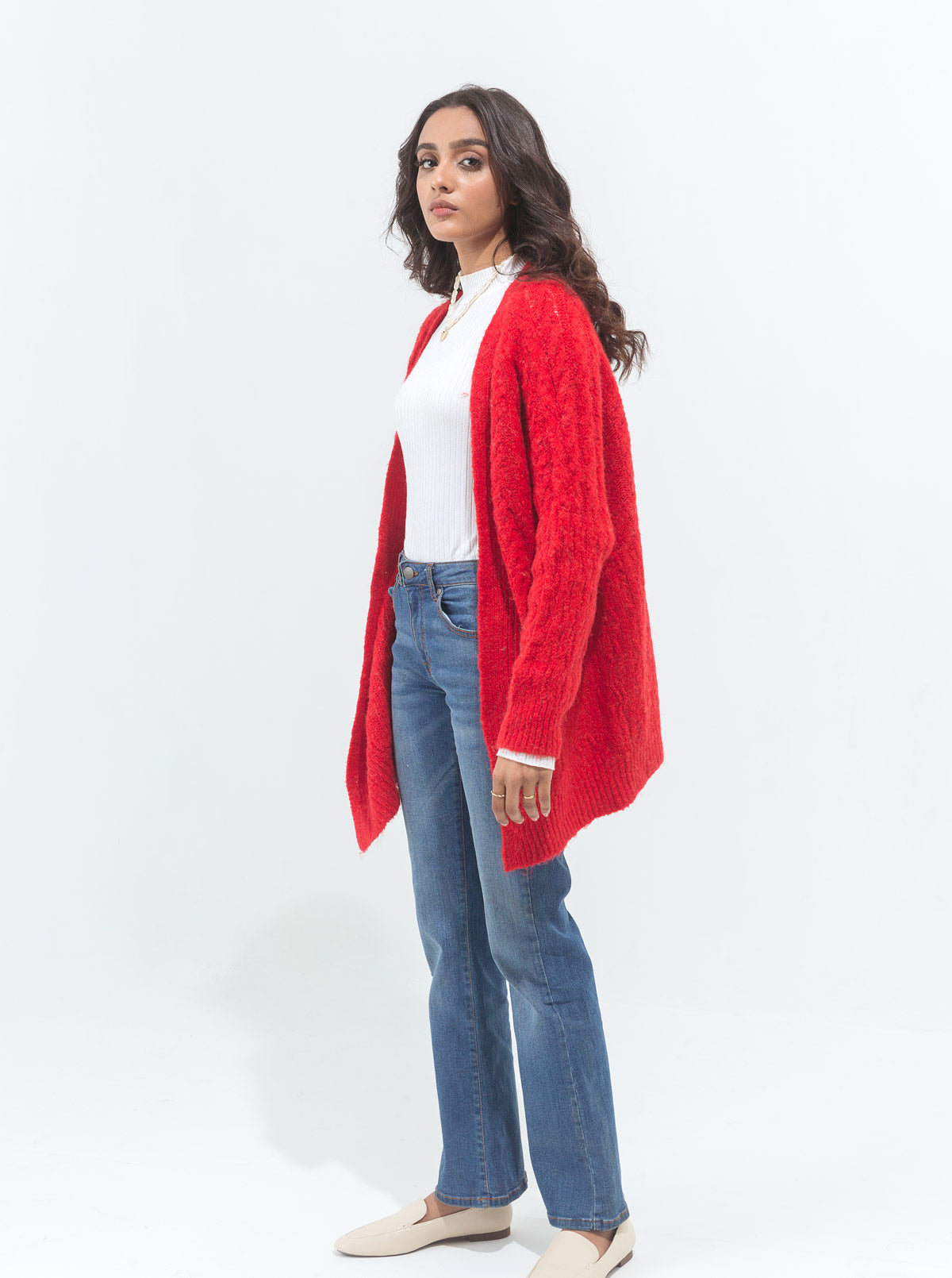 RED COMBINATION KNIT SHRUG