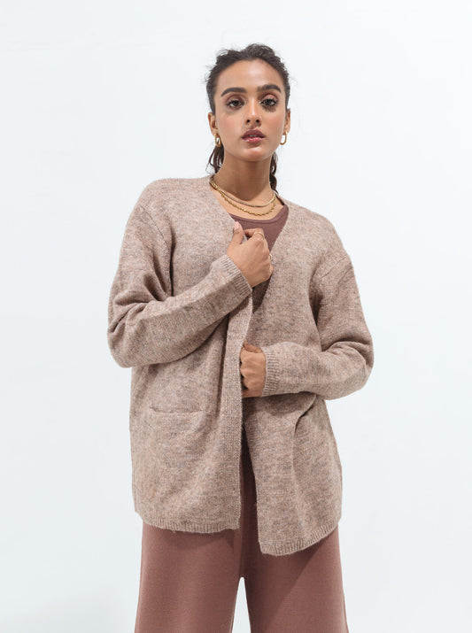 COFFEE SOFT FUR SHORT POCKET SHRUG