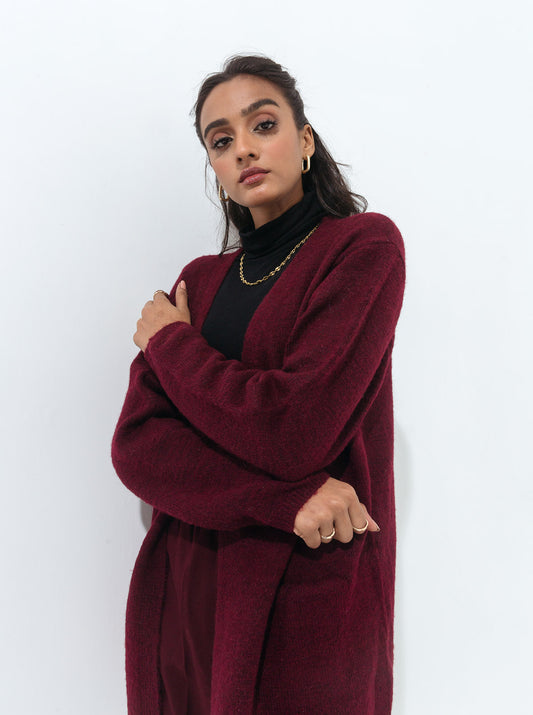 BURGUNDY SOFT FUR SHORT POCKET SHRUG