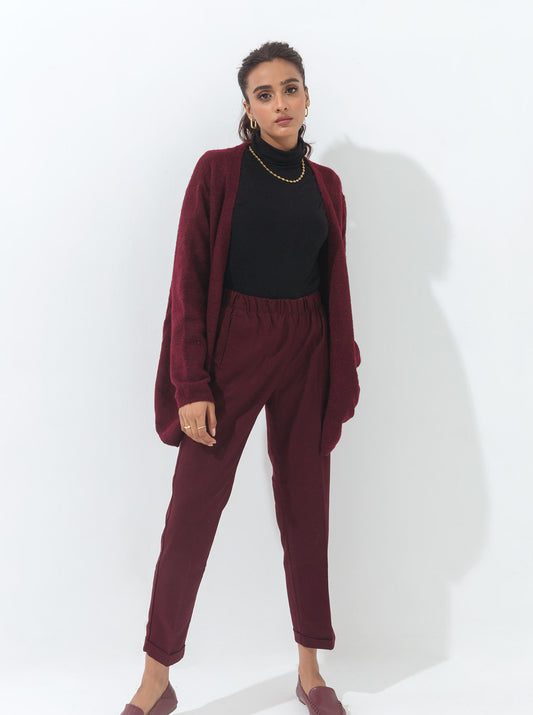 BURGUNDY SOFT FUR SHORT POCKET SHRUG