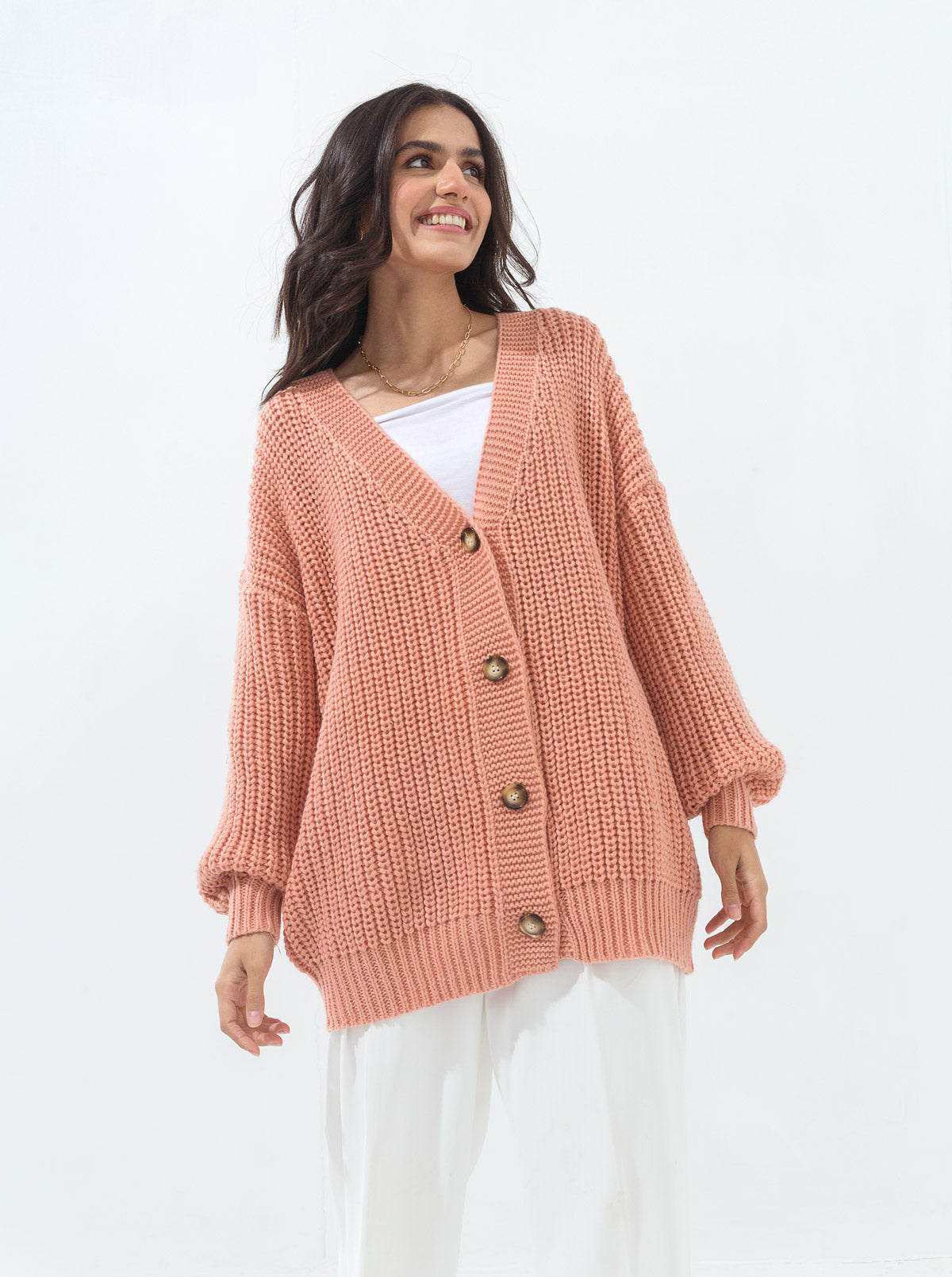 BLUSH PINK OVERSIZED V-NECK CARDIGAN