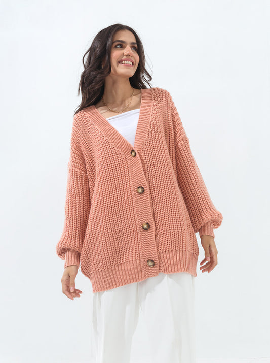 BLUSH PINK OVERSIZED V-NECK CARDIGAN