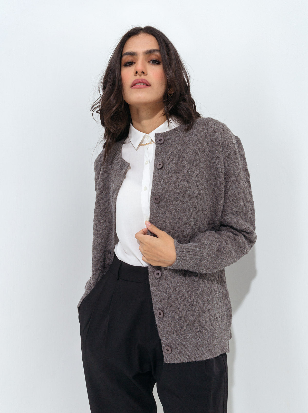 DARK GRAY ZIG ZAG KNIT CARDIGAN