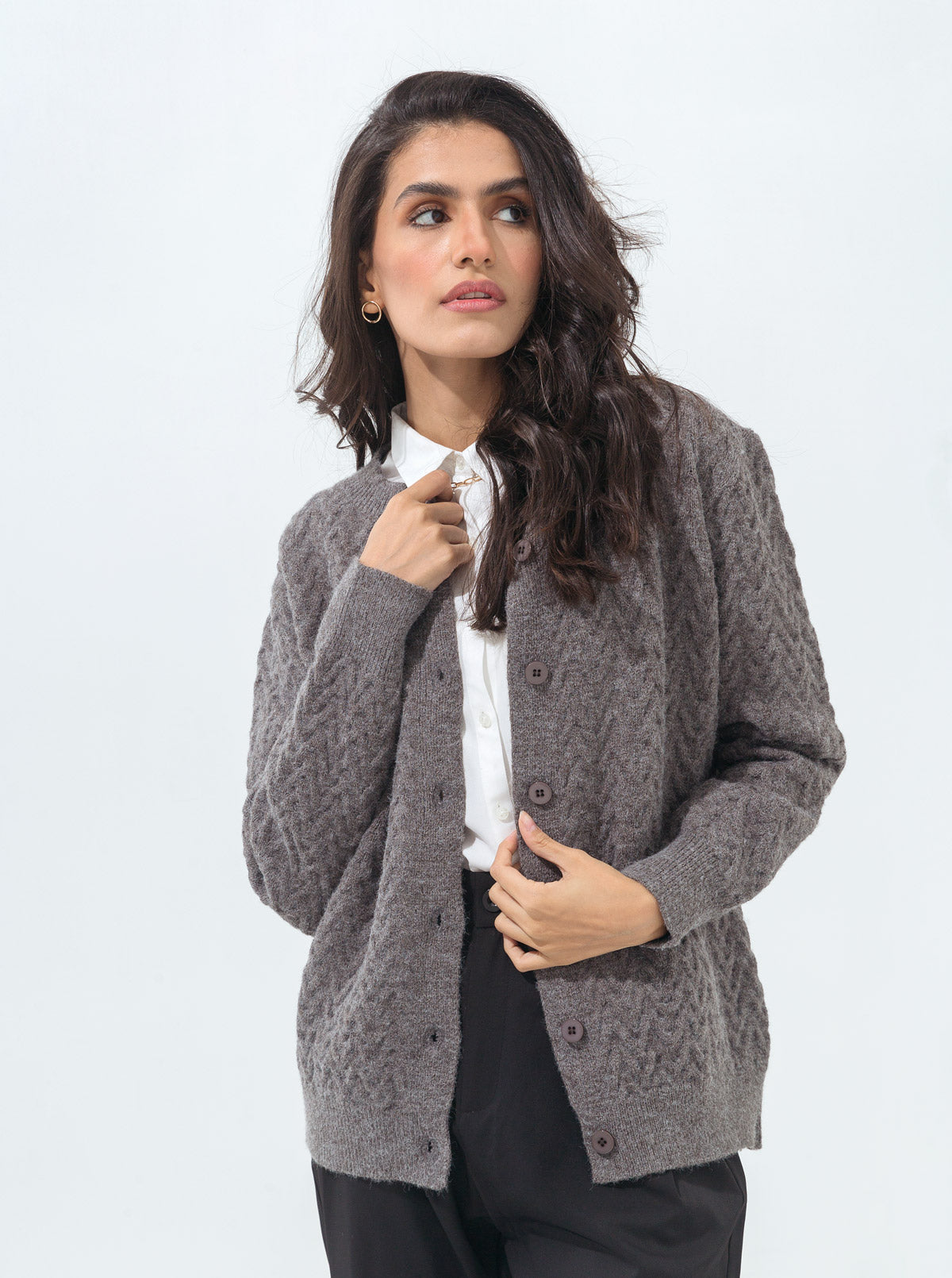 DARK GRAY ZIG ZAG KNIT CARDIGAN